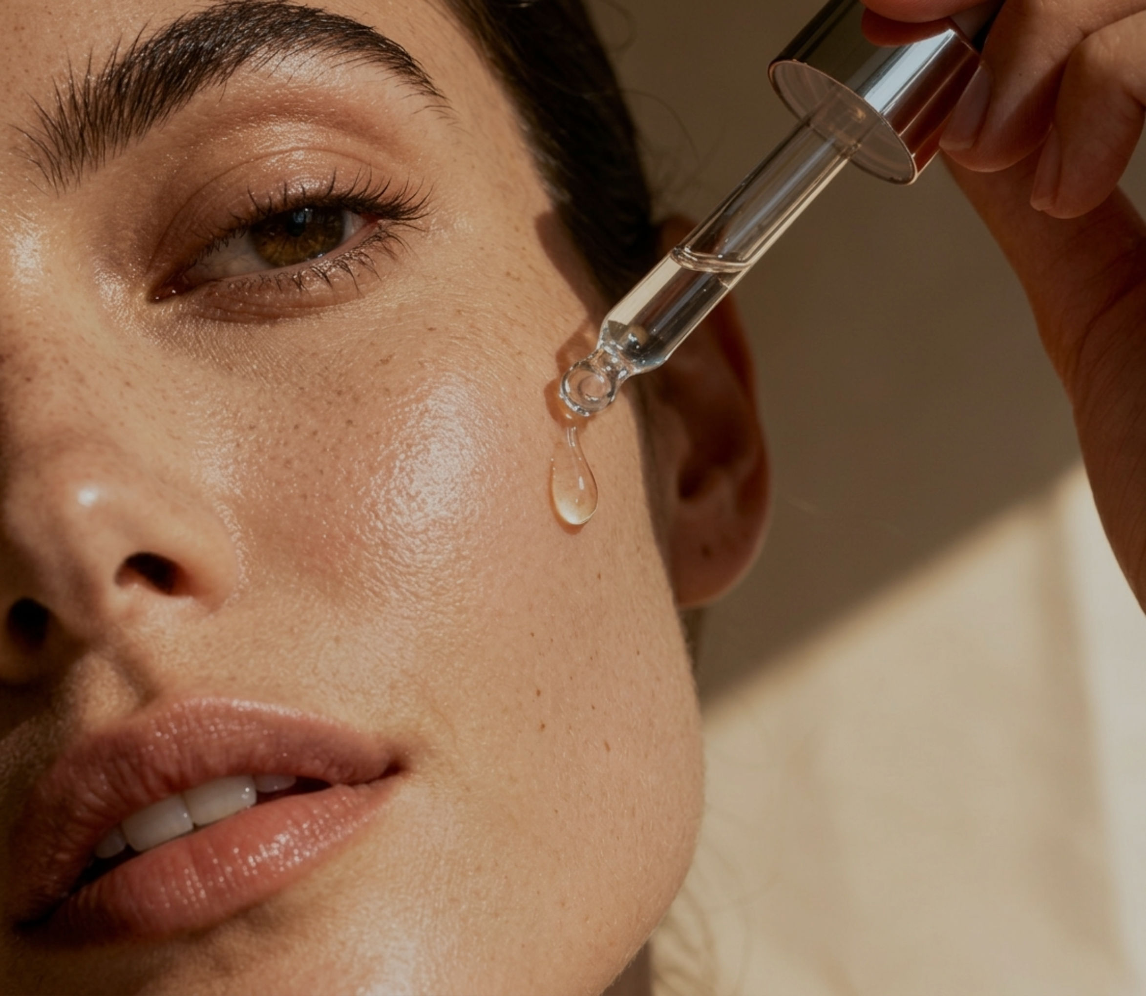 Applying facial oil for hydrated skin