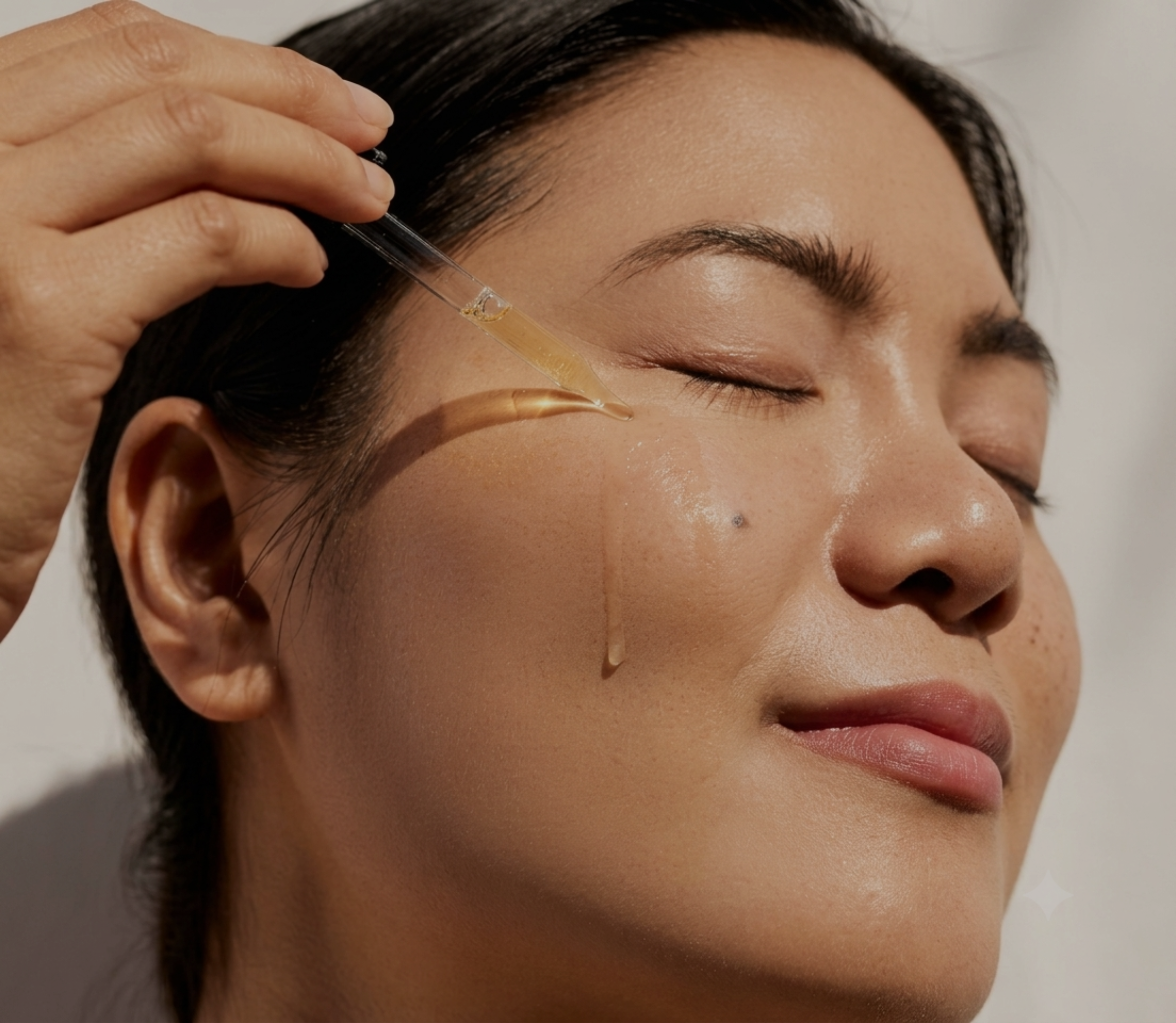 Applying face serum during a daily skincare routine